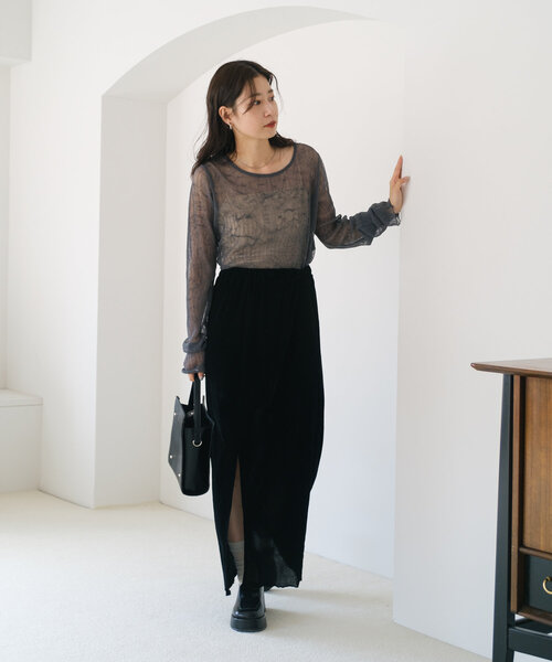 Kastane(カスタネ)の「【低身長サイズ/2サイズ展開/裏地付き】チュールベロアスカート(スカート・レディース・ブラック/ブラウン/アイボリー/ベージュ・0/1)」の22枚目の写真