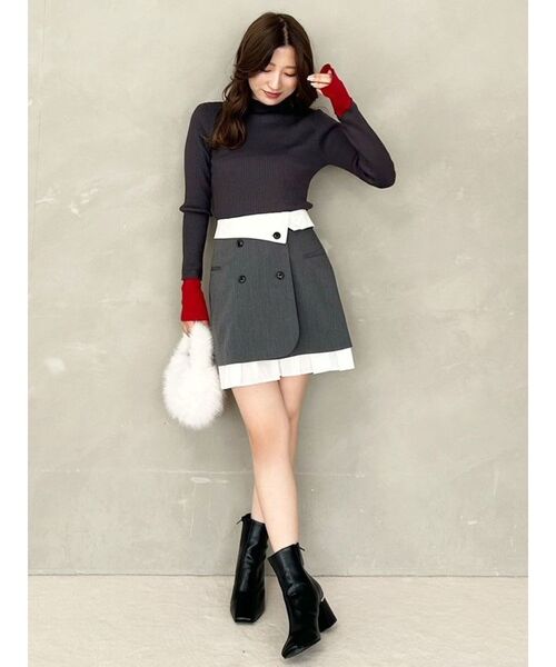 MERCURYDUO（マーキュリーデュオ）の「バイカラーレイヤード風リブニット（ニット/セーター・レディース・グレー/オフホワイト/チャコールグレー・FREE）」の16枚目の写真