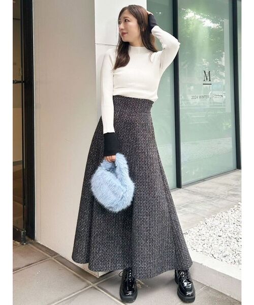 MERCURYDUO（マーキュリーデュオ）の「バイカラーレイヤード風リブニット（ニット/セーター・レディース・グレー/オフホワイト/チャコールグレー・FREE）」の18枚目の写真