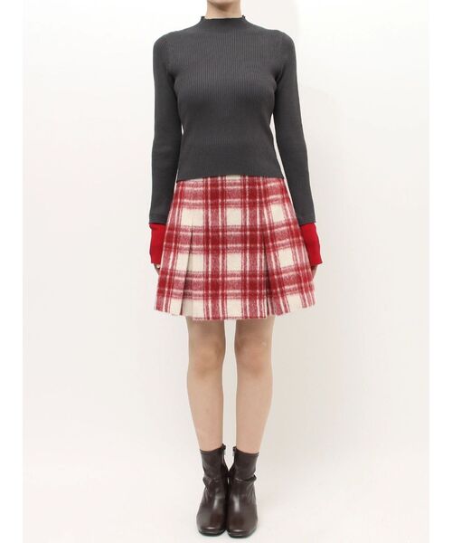 MERCURYDUO（マーキュリーデュオ）の「バイカラーレイヤード風リブニット（ニット/セーター・レディース・グレー/オフホワイト/チャコールグレー・FREE）」の5枚目の写真