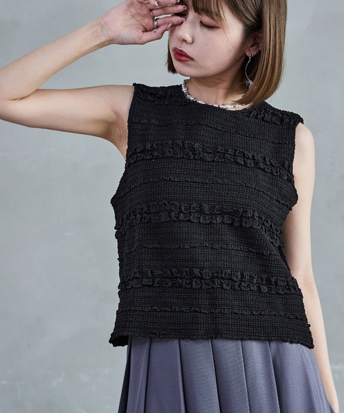 Fashion Letter(ファッションレター)の「ポコポコジャガードノースリブラウス ノースリ トップス(シャツ/ブラウス・レディース・アイボリー/ブラック・M)」の2枚目の写真
