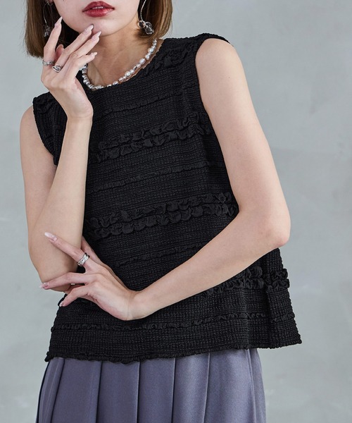 Fashion Letter(ファッションレター)の「ポコポコジャガードノースリブラウス ノースリ トップス(シャツ/ブラウス・レディース・アイボリー/ブラック・M)」の6枚目の写真