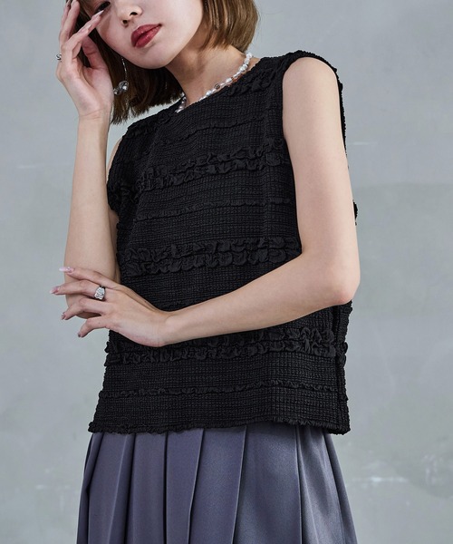 Fashion Letter(ファッションレター)の「ポコポコジャガードノースリブラウス ノースリ トップス(シャツ/ブラウス・レディース・アイボリー/ブラック・M)」の4枚目の写真
