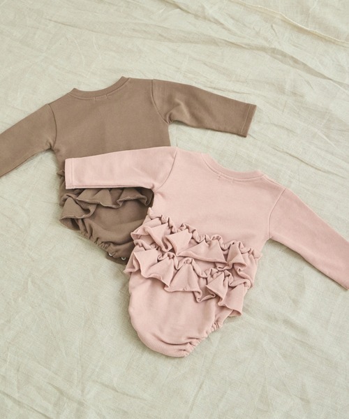pairmanon（ペアマノン）の「【ベビー】裏毛 バックフリル ロンパース（ロンパース・キッズ・ブラウン/ミント/ピンク・80/70）」の3枚目の写真