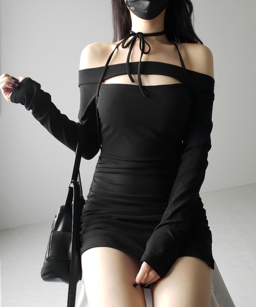 セール】【 2WAY 】クロスストラップリボンカットアウトオフショル