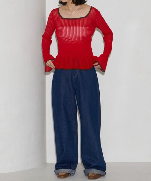 Firsthand（ファーストハンド）の「Firsthand/ファーストハンド スクエアネックシアーニット（ニット/セーター・レディース・ブラック/ブラウン/レッド・FREE）」の5枚目の写真