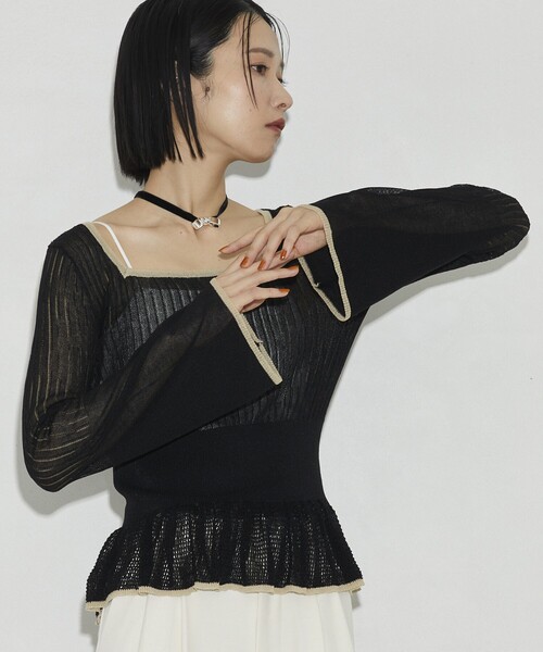 Firsthand（ファーストハンド）の「Firsthand/ファーストハンド スクエアネックシアーニット（ニット/セーター・レディース・ブラック/ブラウン/レッド・FREE）」の8枚目の写真