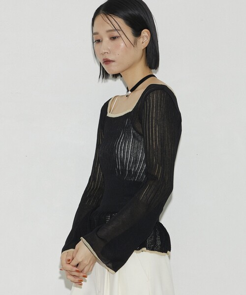 Firsthand（ファーストハンド）の「Firsthand/ファーストハンド スクエアネックシアーニット（ニット/セーター・レディース・ブラック/ブラウン/レッド・FREE）」の9枚目の写真