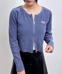 メタルプリントピグメントダブルZIPリブカーディガン
