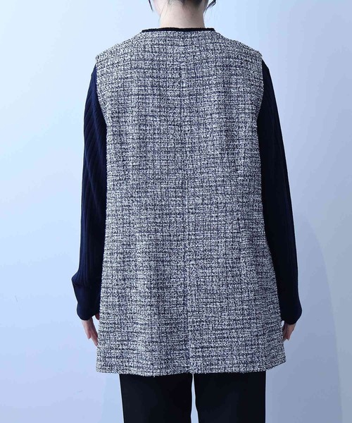 【セール】【L～5L 大きいサイズ】フリンジ使いツィードジレ（ベスト）｜fleur by mint breeze（フルールバイミントブリーズ）