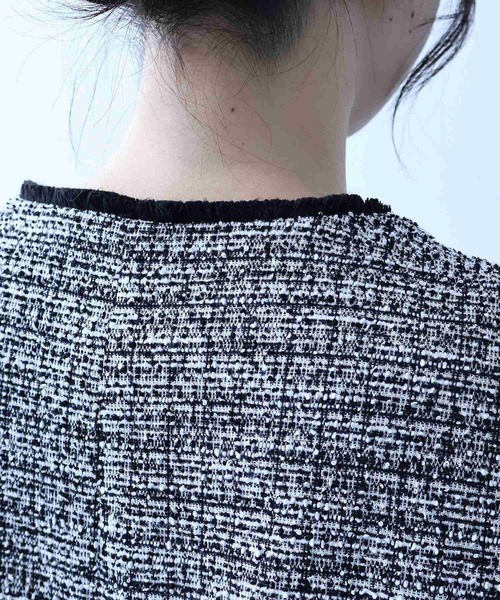 【セール】【L～5L 大きいサイズ】フリンジ使いツィードジレ（ベスト）｜fleur by mint breeze（フルールバイミントブリーズ）