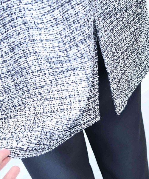 【セール】【L～5L 大きいサイズ】フリンジ使いツィードジレ（ベスト）｜fleur by mint breeze（フルールバイミントブリーズ）