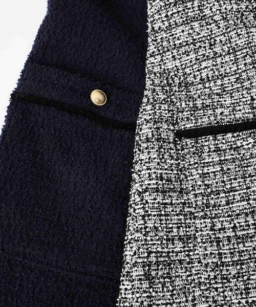 【セール】【L～5L 大きいサイズ】フリンジ使いツィードジレ（ベスト）｜fleur by mint breeze（フルールバイミントブリーズ）