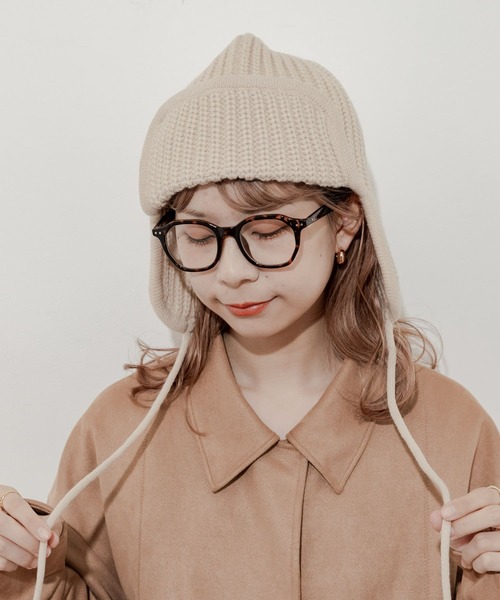 SMELLY(スメリー)の「リブニットフライトキャップ(ニットキャップ/ビーニー・レディース・チャコールグレー/グレー/ベージュ/モカ・-)」の7枚目の写真