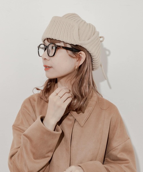 SMELLY(スメリー)の「リブニットフライトキャップ(ニットキャップ/ビーニー・レディース・チャコールグレー/グレー/ベージュ/モカ・-)」の11枚目の写真