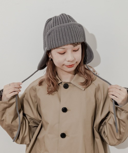 SMELLY(スメリー)の「リブニットフライトキャップ(ニットキャップ/ビーニー・レディース・チャコールグレー/グレー/ベージュ/モカ・-)」の15枚目の写真