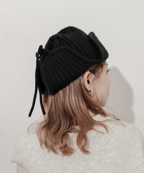 SMELLY(スメリー)の「リブニットフライトキャップ(ニットキャップ/ビーニー・レディース・チャコールグレー/グレー/ベージュ/モカ・-)」の19枚目の写真