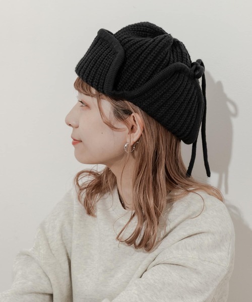 SMELLY(スメリー)の「リブニットフライトキャップ(ニットキャップ/ビーニー・レディース・チャコールグレー/グレー/ベージュ/モカ・-)」の20枚目の写真