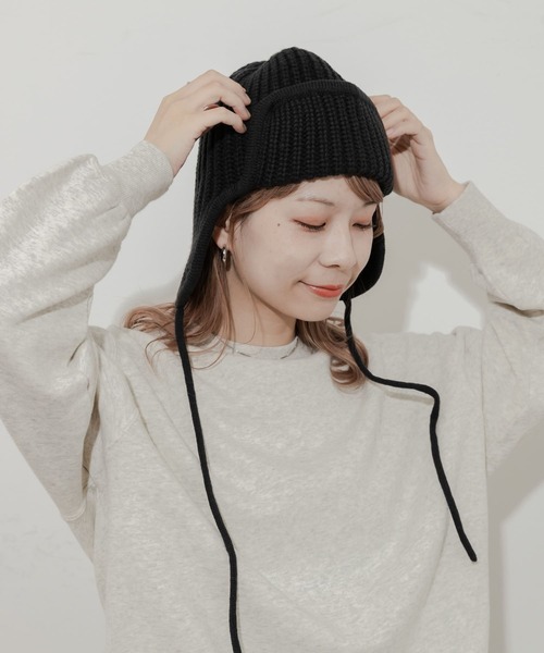 SMELLY(スメリー)の「リブニットフライトキャップ(ニットキャップ/ビーニー・レディース・チャコールグレー/グレー/ベージュ/モカ・-)」の21枚目の写真