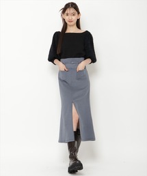 配色ステッチＡラインスカート