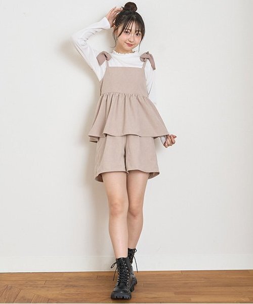 LOVETOXIC（ラブトキシック）の「ビスチェSETUP（シャツワンピース・キッズ・チャコール/ライトベージュ・S/M/L）」の2枚目の写真