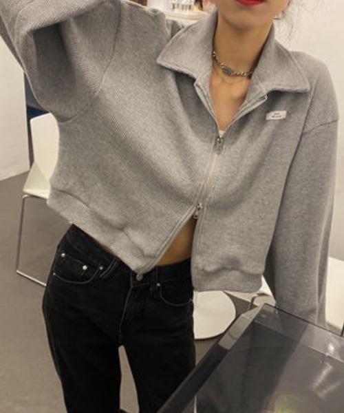 おしゃれスタ(オシャレスタ)の「ワンポイントダブルジッパートレーナー(ニット/セーター・レディース・ホワイト/グレー/ブラック・M/L/XL/XXL)」の5枚目の写真