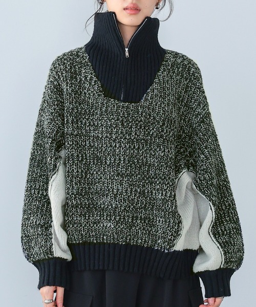 セール】配色切替えMIXハーフジップニット（ニット/セーター）｜itto