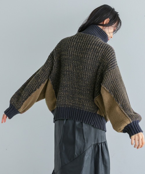 itto...(イット)の「配色切替えMIXハーフジップニット(ニット/セーター・レディース・ブラック/ネイビー/オフホワイト/ベージュ・M)」の8枚目の写真