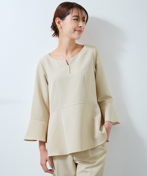 Jayro（ジャイロ）の「【360度ストレッチ】セットアップ対応ペプラムブラウス（シャツ/ブラウス・レディース・ブラック/ネイビー/ベージュ・L/M/S）」の2枚目の写真