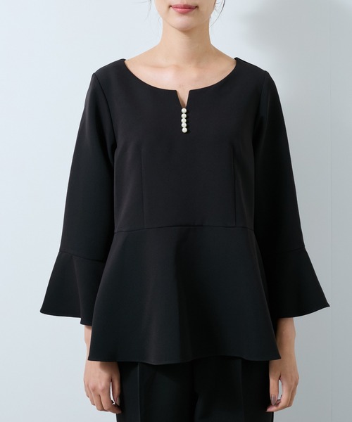 Jayro（ジャイロ）の「【360度ストレッチ】セットアップ対応ペプラムブラウス（シャツ/ブラウス・レディース・ブラック/ネイビー/ベージュ・L/M/S）」の4枚目の写真