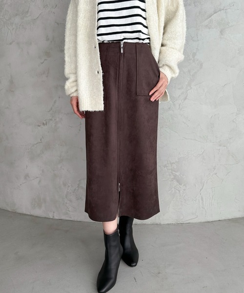 【セール】Wzipフェイクスエードタイトスカート（スカート）｜DOUX ARCHIVES（ドゥアルシーヴ）