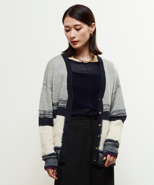 【セール】ミックスボーダーVネックカーディガン（カーディガン/ボレロ）｜soffitto（ソフィット）