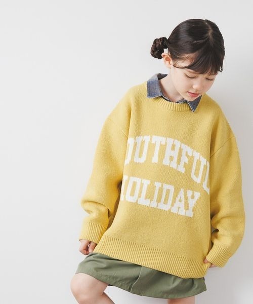 BAYFLOW（ベイフロー）の「[汚れても安心♪] 洗えるHAPPYニット(KIDS)（ニット/セーター・キッズ・ネイビー/イエロー/ピンク/ブラウン/グリーン/オフホワイト/ブラック/オレンジ・110cm/120cm/130cm/140cm/150cm）」の6枚目の写真