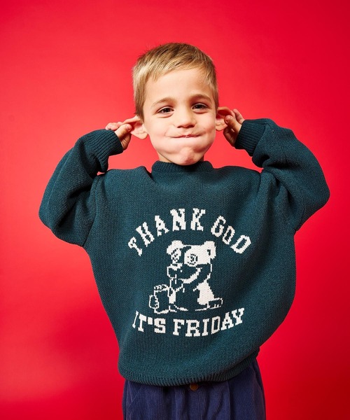 BAYFLOW（ベイフロー）の「[汚れても安心♪] 洗えるHAPPYニット(KIDS)（ニット/セーター・キッズ・ネイビー/イエロー/ピンク/ブラウン/グリーン/オフホワイト/ブラック/オレンジ・110cm/120cm/130cm/140cm/150cm）」の4枚目の写真