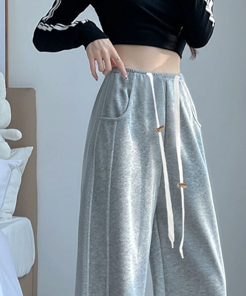 gossip！ロサンゼルス（ゴシップロサンゼルス）の「{妊婦可能} ハイウエスト ダブルドローコード ワイドスウェットパンツ レディース ルーズシルエット（スウェットパンツ・レディース・ブラック/グレー/ダークグレー/ライトグレー・L/M）」の20枚目の写真