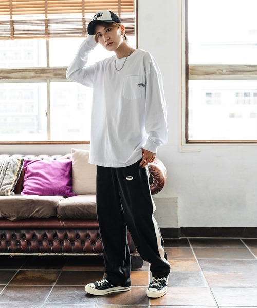 SIDEWAY STANCE(サイドウェイスタンス)の「【SIDEWAY STANCE】オーバルロゴ ワンポイント刺しゅう スエード ラインパンツ(スウェットパンツ・メンズ・ベージュ/ブラック/ブルー・SMALL/MEDIUM/LARGE)」の9枚目の写真