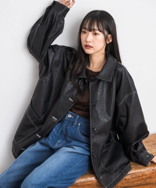 RETRO GIRL（レトロガール）の「Fレザーカバーオール（その他アウター・レディース・ブラック/ブラウン/ベージュ・FREE）」の4枚目の写真