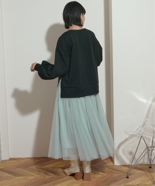 palm RICHE（ポームリシュ）の「フレアパーツ　ウエストゴム　紐デザイン　プリーツチュールSK（スカート・レディース・ミント/ブラック/アイボリー/グレー・M）」の11枚目の写真