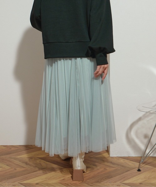 palm RICHE（ポームリシュ）の「フレアパーツ　ウエストゴム　紐デザイン　プリーツチュールSK（スカート・レディース・ミント/ブラック/アイボリー/グレー・M）」の17枚目の写真