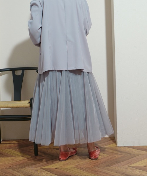 フレアパーツ ウエストゴム 紐デザイン プリーツチュールSK Palm Riche