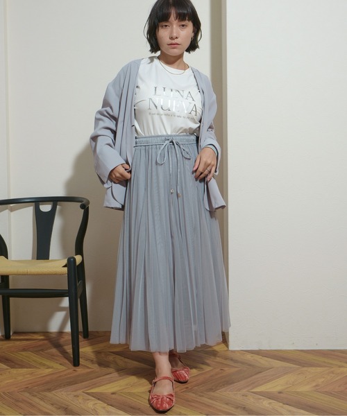 フレアパーツ ウエストゴム 紐デザイン プリーツチュールSK Palm Riche