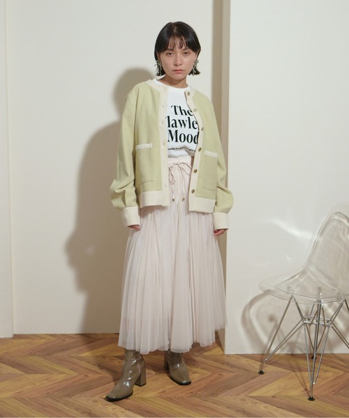 palm RICHE（ポームリシュ）の「フレアパーツ　ウエストゴム　紐デザイン　プリーツチュールSK（スカート・レディース・ミント/ブラック/アイボリー/グレー・M）」の22枚目の写真