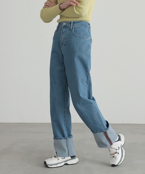 n'OrLABEL（ノアールレーベル）の「『ロールアップストレートデニムパンツ』（デニムパンツ・レディース・ネイビー/ブルー/オフホワイト・L～LL/S～Ｍ/3L）」の3枚目の写真