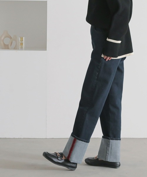 n'OrLABEL（ノアールレーベル）の「『ロールアップストレートデニムパンツ』（デニムパンツ・レディース・ネイビー/ブルー/オフホワイト・L～LL/S～Ｍ/3L）」の21枚目の写真