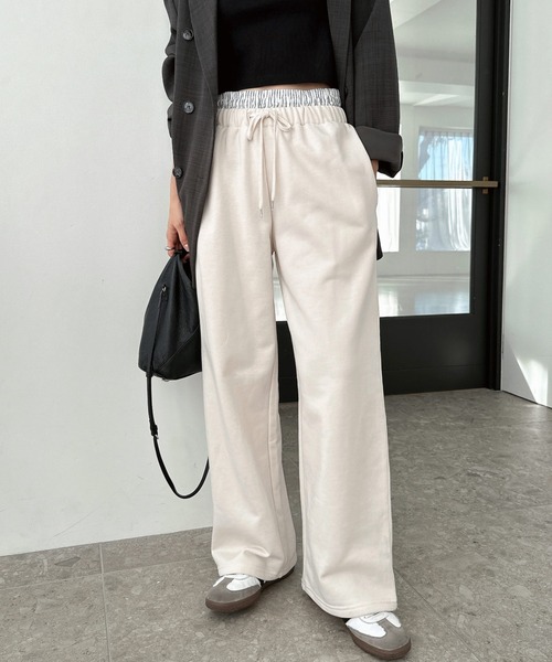 セール】ダブルウエスト裏毛スウェットワイドパンツ（スウェットパンツ