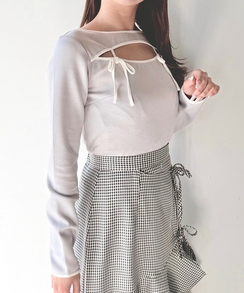 NOMAE（ノーマエ）の「バイカラーパイピングリボントップス（Tシャツ/カットソー・レディース・ホワイト/ブラック/グレー/ベージュ・FREE）」の18枚目の写真