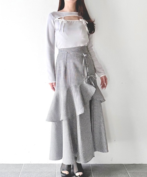 NOMAE（ノーマエ）の「バイカラーパイピングリボントップス（Tシャツ/カットソー・レディース・ホワイト/ブラック/グレー/ベージュ・FREE）」の19枚目の写真