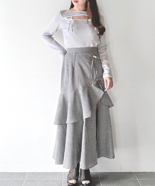 NOMAE（ノーマエ）の「バイカラーパイピングリボントップス（Tシャツ/カットソー・レディース・ホワイト/ブラック/グレー/ベージュ・FREE）」の20枚目の写真