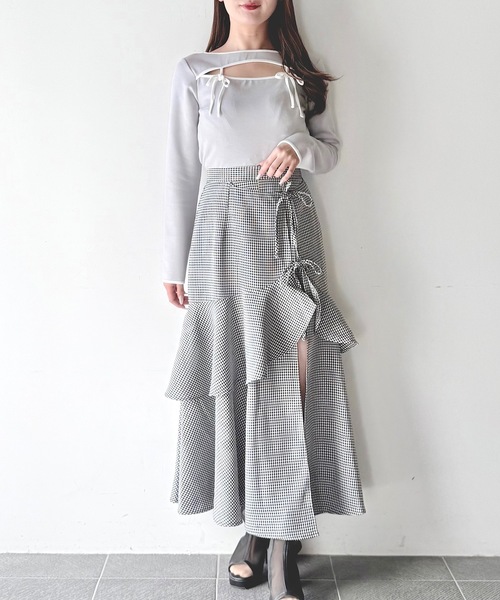 NOMAE（ノーマエ）の「バイカラーパイピングリボントップス（Tシャツ/カットソー・レディース・ホワイト/ブラック/グレー/ベージュ・FREE）」の21枚目の写真