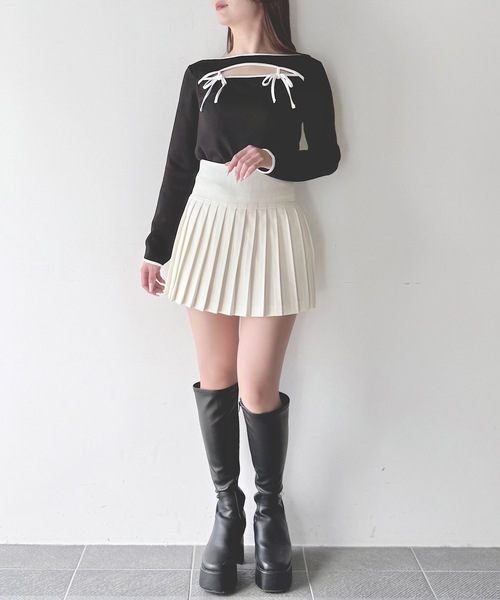 NOMAE（ノーマエ）の「バイカラーパイピングリボントップス（Tシャツ/カットソー・レディース・ホワイト/ブラック/グレー/ベージュ・FREE）」の9枚目の写真